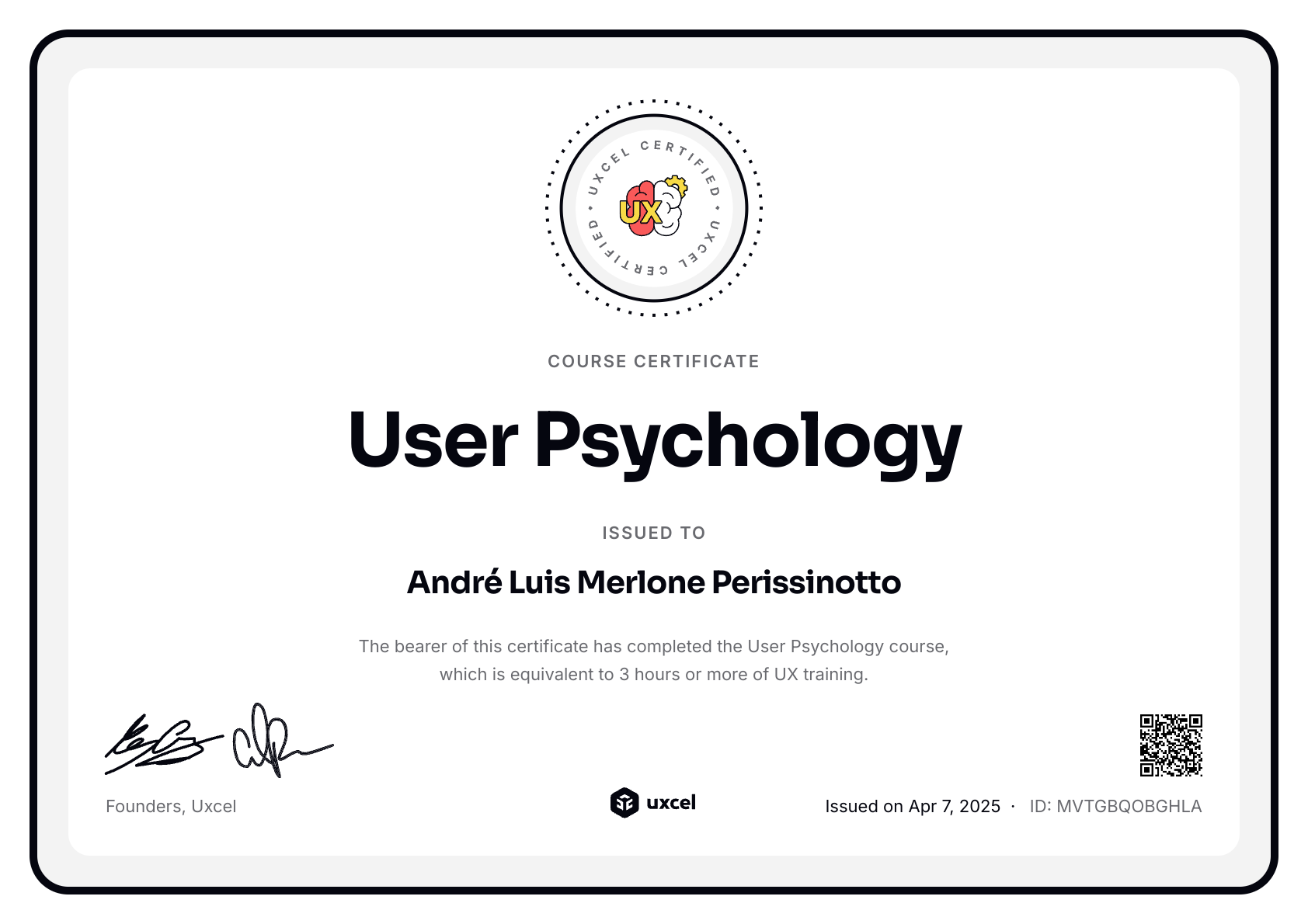 André Luis Merlone Perissinotto's certificate